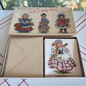 Vintage Tichnor Dolls of Many Lands Note Cards Box set of 11